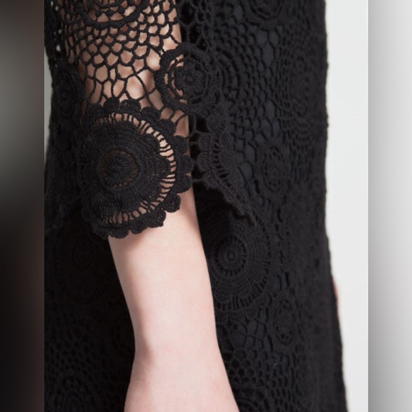 ZARA | Black Crochet Cotton Mini Scalloped Shift Dress - Picture 3 of 9